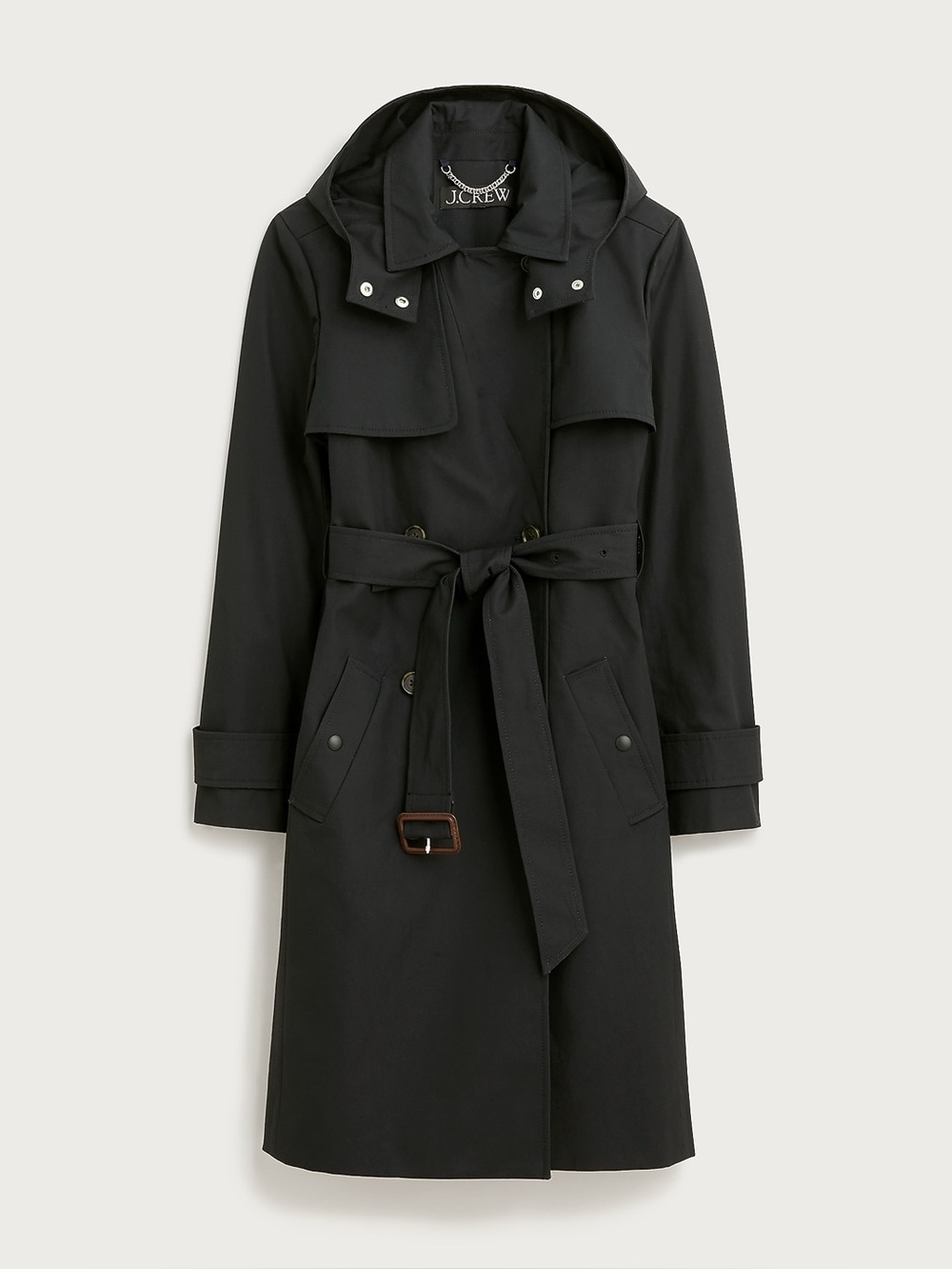 J.Crew Women's Icon Trench Coat Black Size 14 Hooded Water-Repellent BF456 FA24